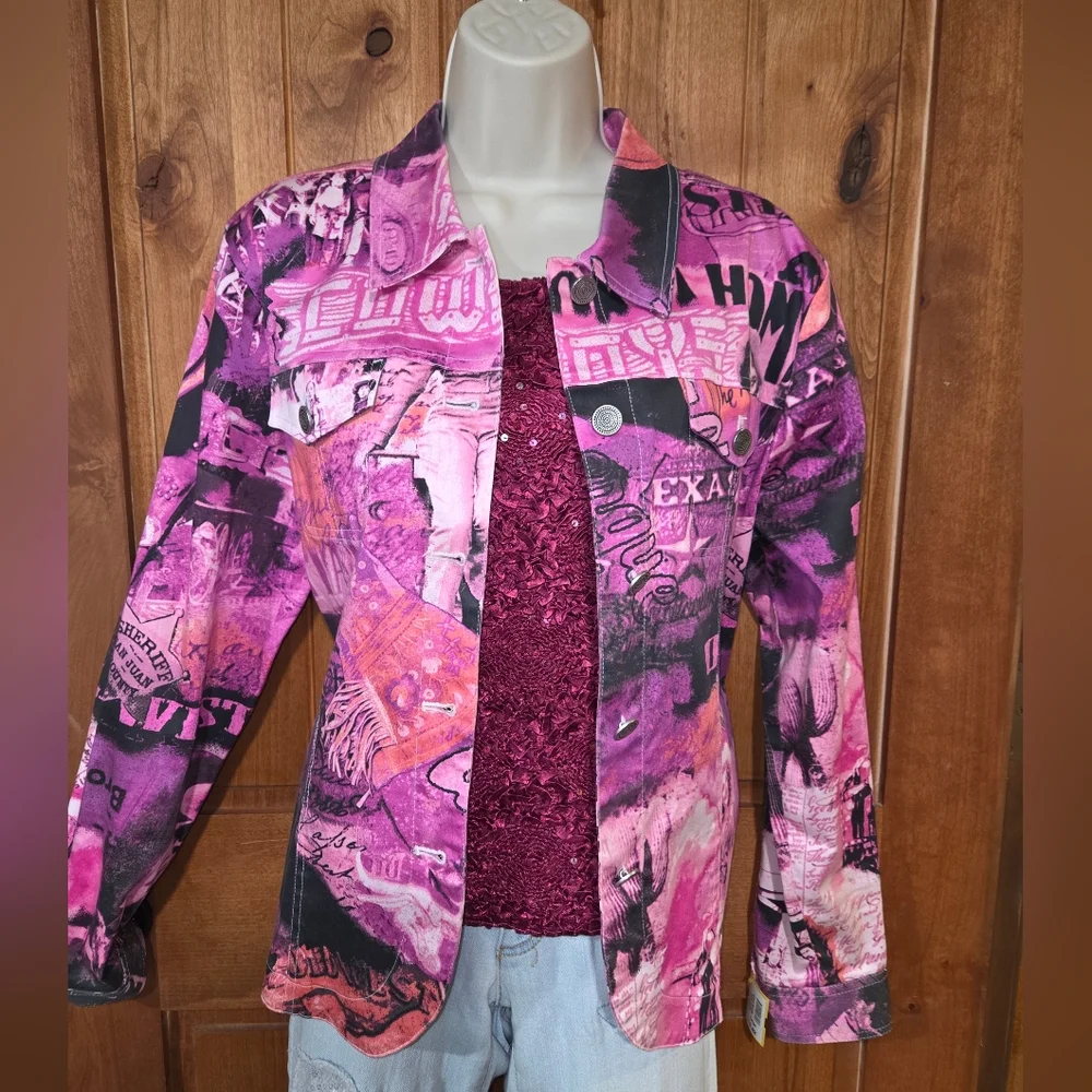 Vintage Vibrant‎ Pink Graphic Jean Jacket